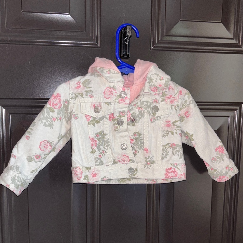 Arizona Jean Company Pink and White Floral Kids Jean Jacket size 12m